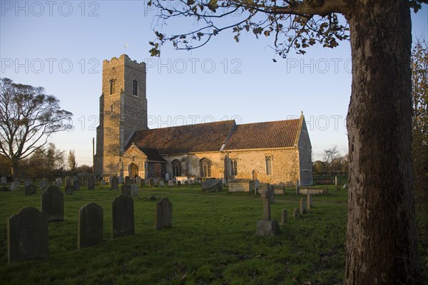 Rural parish church of Saint John the Baptist on a winter evening, in the village of Snape, Suffolk, England, United Kingdom, Europe