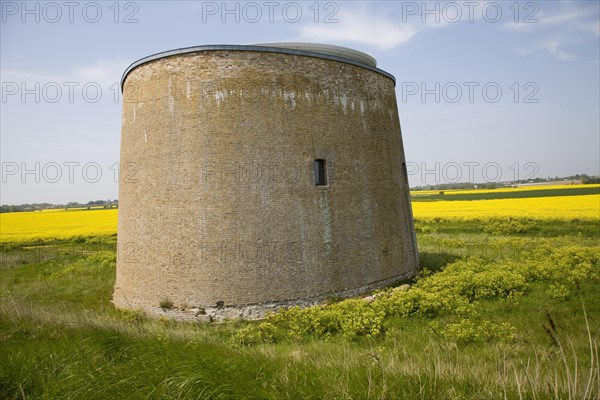Martello tower in marshes converted to house, Bawdsey, Suffolk, England, United Kingdom, Europe
