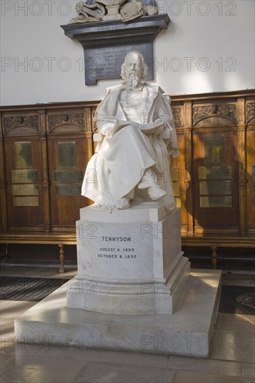 Statue of Tennyson, Trinity College chapel, University of Cambridge, England, United Kingdom, Europe