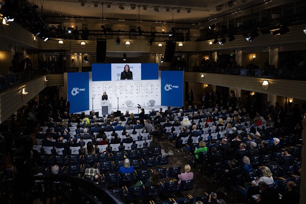 Kamala Harris, US Vice President, recorded during a speech at the Munich Security Conference (MSC) in Berlin, 16 February 2024