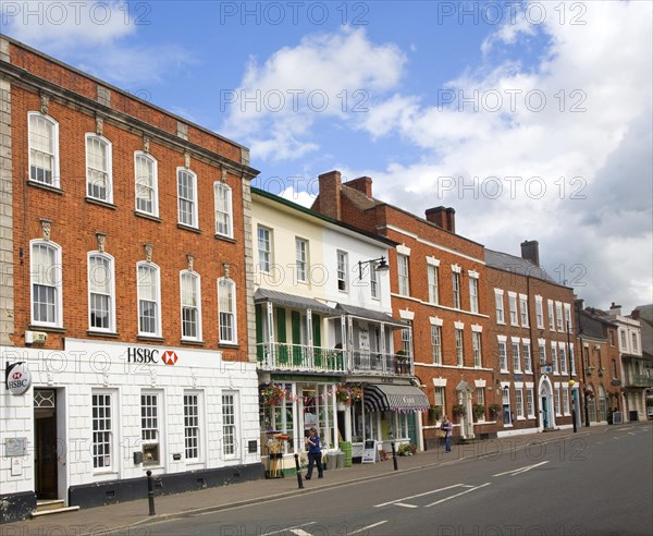 Georgian buildings line the High Street of Pershore, Worcestershire, England, United Kingdom, Europe