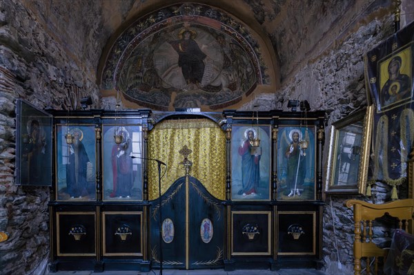Interior view of Hosios David Church, apse, mosaic, Katholikon, Latomos Monastery, Thessaloniki, Macedonia, Greece, Europe
