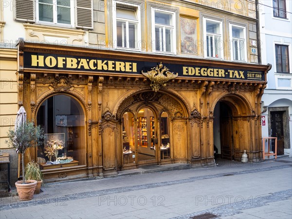 Artistic carving, wooden facade, court bakery, Graz, Styria, Austria, Europe