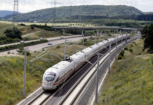 An ICE T on the high-speed line for ICE trains near Ichtershausen. The new Leipzig Erfurt line is a high-speed railway line between Erfurt and Nuremberg, 19 June 2018