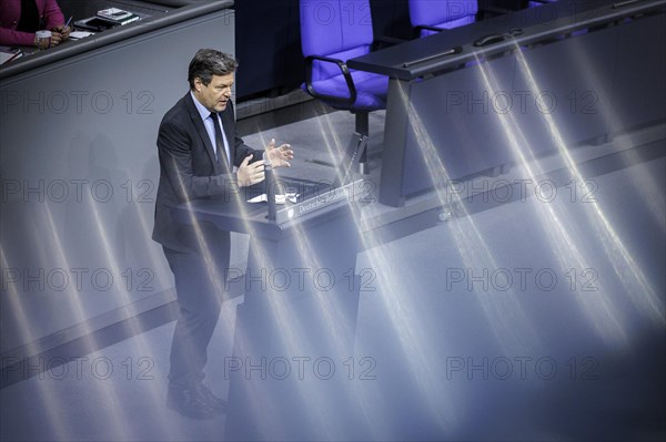 Robert Habeck, Federal Minister for Economic Affairs and Climate Protection and Vice-Chancellor, (Alliance 90/The Greens) recorded during his government statement on the annual economic report in the German Bundestag in Berlin, 22/02/2024