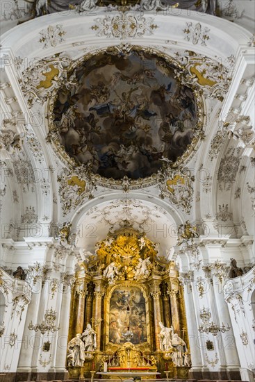 Baroque church, interior view, Marienmuenster, Diessen, Ammersee, Fuenfseenland, Pfaffenwinkel, Upper Bavaria, Bavaria, Germany, Europe