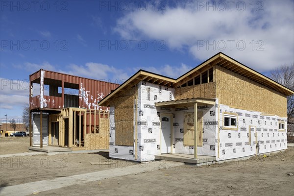 Detroit, Michigan, Homes are being built with used shipping containers in a low-income neighborhood