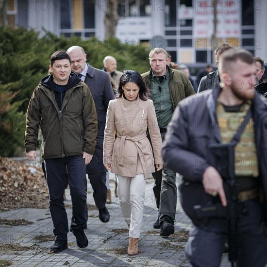 Annalena Baerbock (Alliance 90/The Greens), Federal Foreign Minister, visits the former seat of the regional administration of Mykolaiv oblast with the governor of Mykolaiv oblast, Vitaliy Kim. Mykolaiv, 25.02.2024. Photographed on behalf of the Federal Foreign Office