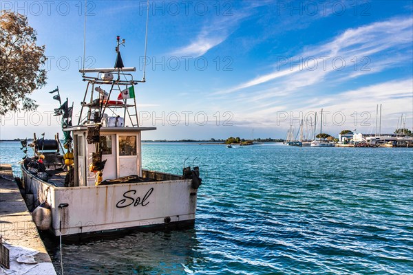 Fishing boat, island of the lagoon town of Grado, north coast of the Adriatic Sea, Friuli, Italy, Grado, Friuli, Italy, Europe