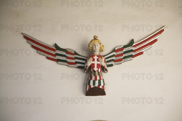 Wall mounted angel carving in Holy Trinity church, Blythburgh, Suffolk, England, United Kingdom, Europe