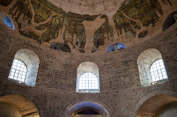 Interior view of the Rotonda, Rotunda of Galerius, Roman round temple, dome with wall mosaic, mosaic of the Saints Cosmas and Damian, Thessaloniki, Macedonia, Greece, Europe