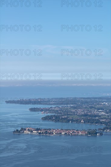 View from the Pfaender, 1064m, local mountain of Bregenz, to Lindau, moated castle, Langenargen, Lake Constance, Vorarlberg, Alps, Austria, Europe
