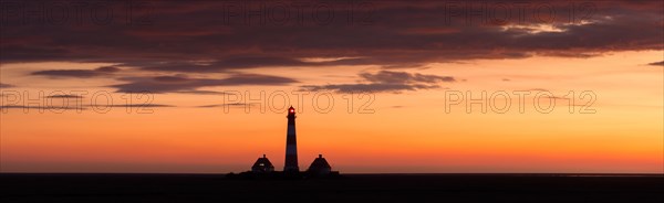 Lighthouse Westerheversand at sunset in summer, Westerhever, Wadden Sea National Park, North Frisia, Nordfriesland, Schleswig-Holstein, Germany, Europe