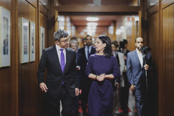 (R-L) Annalena Baerbock (Alliance 90/The Greens), Federal Foreign Minister, and Sheikh Abdullah bin Zayed Al Nahyan, Foreign Minister of the United Arab Emirates, photographed during a joint meeting in Berlin, 20 February 2024 / Photographed on behalf of the Federal Foreign Office