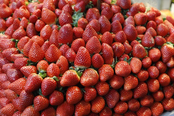 Fresh Spanish strawberries at the fruit and vegetable market in Malaga, 12/02/2019