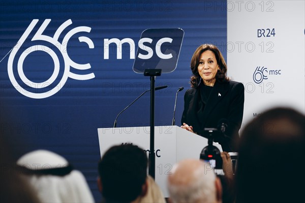 Kamala Harris, US Vice President, recorded during a speech at the Munich Security Conference (MSC) in Berlin, 16 February 2024