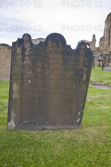 Eighteenth and nineteenth century gravestones at Tynemouth priory, Northumberland, England, United Kingdom, Europe