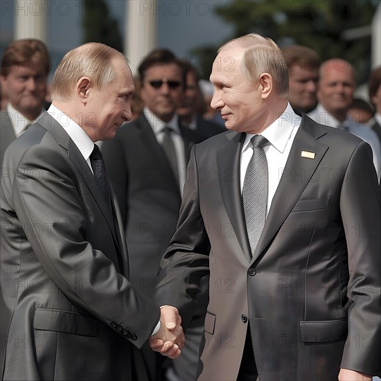 Symbolic image of an alleged double of President of the Russian Federation, Vladimir Vladimirovich Putin, shaking hands, AI generated, AI generated