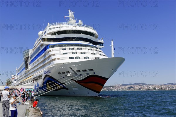 Cruise ship AIDAstella, year of construction 2013, 253, 3m long, 2700 passengers, at the quay of Karakoey, Istanbul Modern, Beyoglu, Istanbul, Turkey, Asia