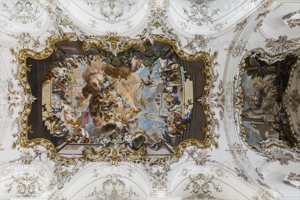 Baroque church, interior view, Marienmuenster, Diessen, Ammersee, Fuenfseenland, Pfaffenwinkel, Upper Bavaria, Bavaria, Germany, Europe