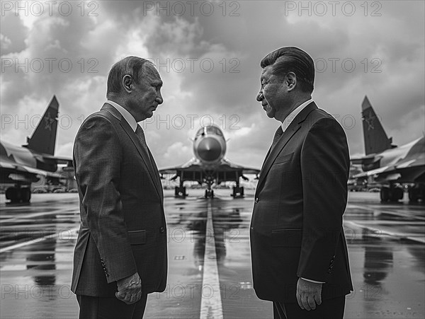 Russian President Vladimir Putin stands with General Secretary of China Xi Jinping, ai generated, AI generated