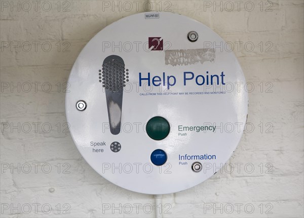 Emergency and information help point telephone intercom on railway station London, UK