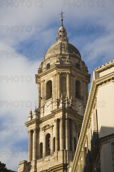 Bell tower Baroque architecture exterior of the cathedral church of Malaga city, Spain, Santa Iglesia Catedral Basilica de la Encarnacion, Europe