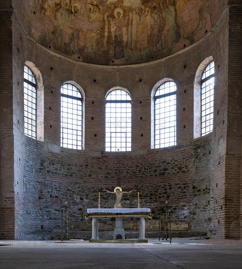 Interior view of Rotonda, Rotunda of Galerius, Roman round temple, altar, chancel, ceiling mosaic, Thessaloniki, Macedonia, Greece, Europe