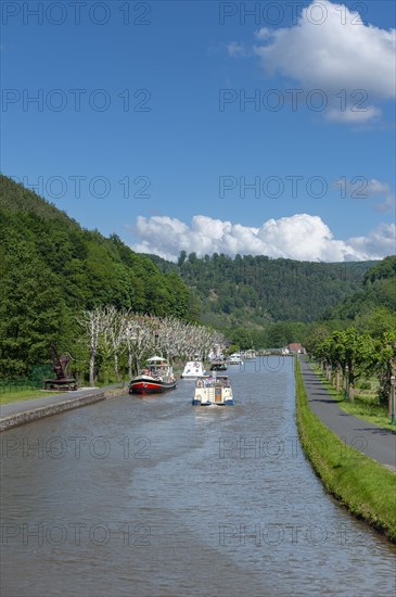 Houseboats on the Rhine-Marne Canal, Lutzelbourg, Lorraine, France, Alsace, Europe