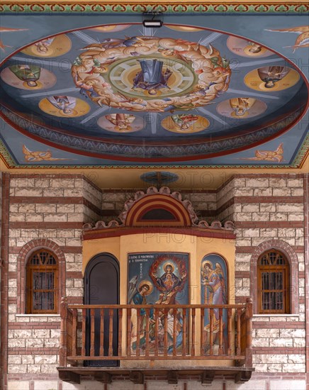 Ceiling painting and wall painting, balcony, Katholikon, Monastery of St Theodora, Thessaloniki, Macedonia, Greece, Europe