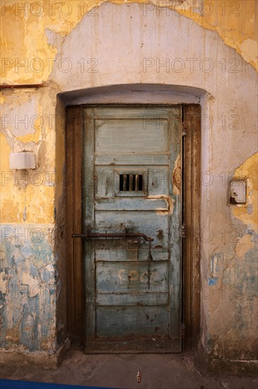 Door, gate, administrative building, former prison, weathered, Acropolis, Heptapyrgion, fortress, citadel, Thessaloniki, Macedonia, Greece, Europe