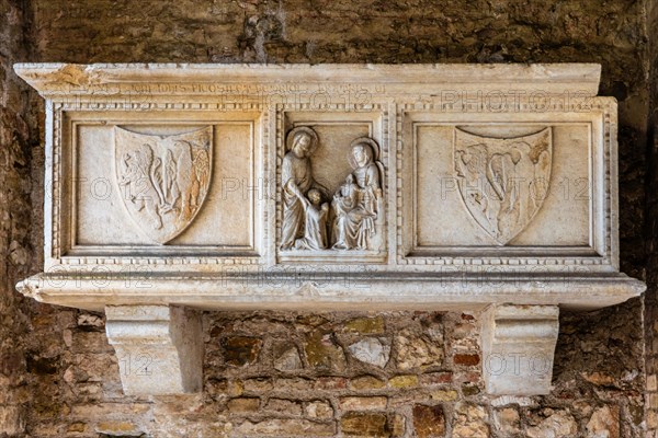 Sarcophagus, Basilica of Aquileia from the 11th century, largest floor mosaic of the Western Roman Empire, UNESCO World Heritage Site, important city in the Roman Empire, Friuli, Italy, Aquileia, Friuli, Italy, Europe