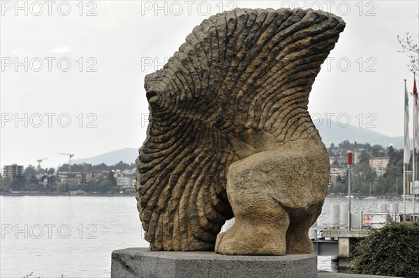Homme Poisson Volant, sculpture by Gaspard Delachaux, 1985, Montreux, Lake Geneva, Canton of Vaud, Switzerland, Europe