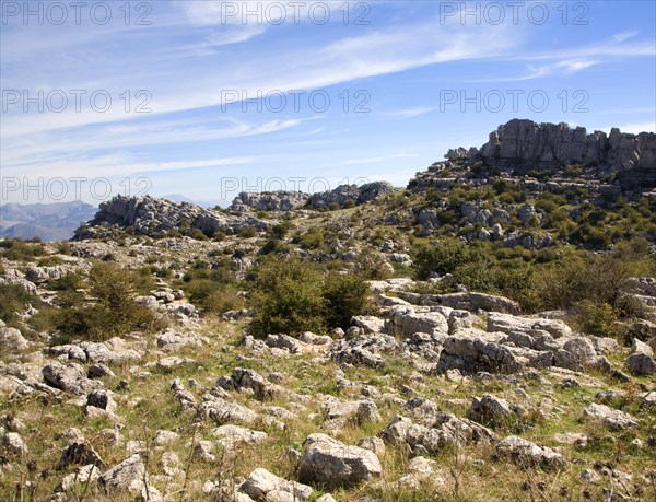 Dramatic limestone scenery of rocks shaped by erosion and weathering at El Torcal de Antequera national park, Andalusia, Spain, Europe