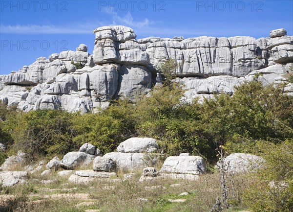 Dramatic limestone scenery of rocks shaped by erosion and weathering at El Torcal de Antequera national park, Andalusia, Spain, Europe