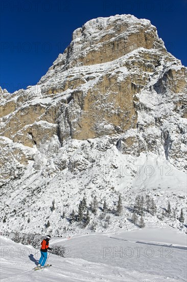 Sassongher summit in winter, Colfosco, Alta Badia ski area, Dolomites, South Tyrol, Italy, Europe