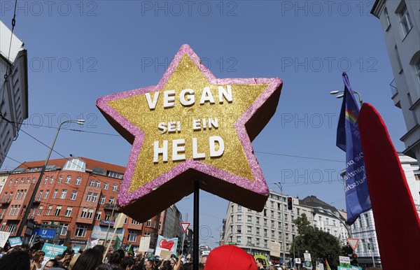 Demo Official Animal Rights March at Rosenthaler Platz in Berlin, 25 August 2019 The Animal Rights March is a demo of the vegan community for animal welfare and animal rights, 25 August 2019