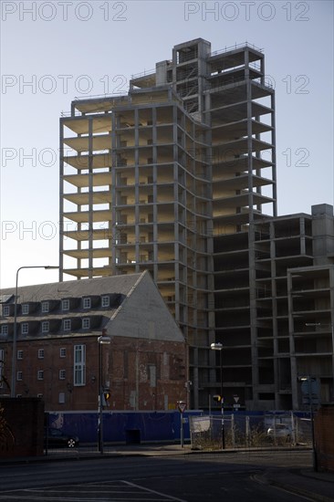 Unfinished since 2008 Credit Crunch concrete high rise building on the Waterside, Ipswich, England in 2012