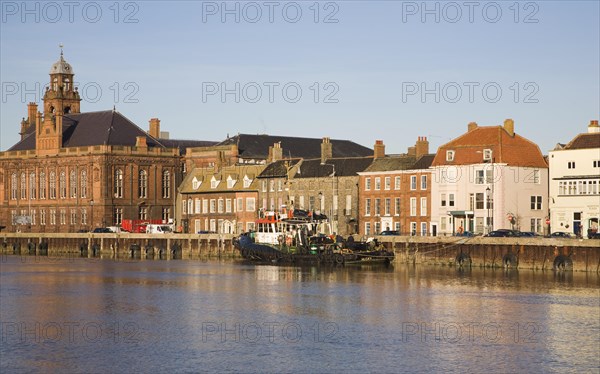 Historic buildings on the quayside of the River Yare, Great Yarmouth, Norfolk, England, United Kingdom, Europe
