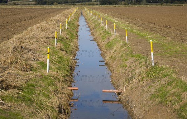 Newly renovated repaired drainage ditch Hollesley, Suffolk, England, United Kingdom, Europe