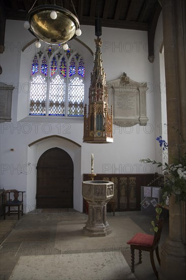 Elaborate christening cover and font, St. Mary's Parish Church, Woodbridge, Suffolk, England, United Kingdom, Europe