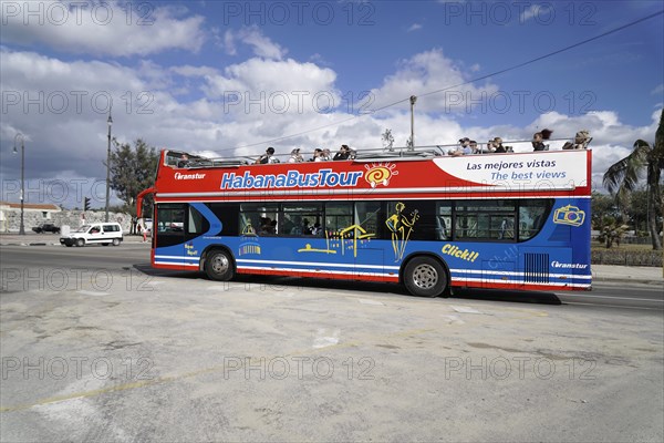 Open-top tourist bus, Centro Habana, Cuba, Greater Antilles, Caribbean, Central America