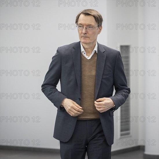 Karl Lauterbach, Federal Minister of Health, in front of a press statement on the topics of hospital reform and cannabis legalisation in Berlin, 22/02/2024