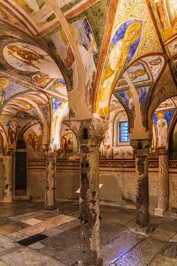 Crypt of frescoes from the 9th century under the main altar, Cripta degli Affreschi, Basilica of Aquileia from the 11th century, largest floor mosaic of the Western Roman Empire, UNESCO World Heritage Site, important city in the Roman Empire, Friuli, Italy, Aquileia, Friuli, Italy, Europe