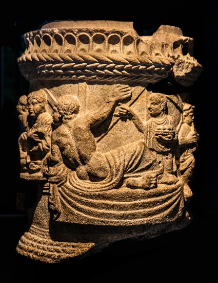 Urn with banquet scene, 1st century, National Archaeological Museum, Villa Cassis Faraone, UNESCO World Heritage Site, important city in the Roman Empire, Friuli, Italy, Aquileia, Friuli, Italy, Europe