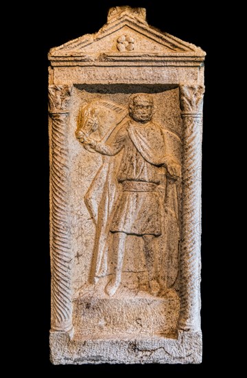 Funerary stele of a horseman, 4th century, National Archaeological Museum, Villa Cassis Faraone, UNESCO World Heritage Site, important city in the Roman Empire, Aquileia, Friuli, Italy, Aquileia, Friuli, Italy, Europe