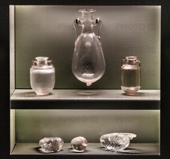 Glass bevelled glass and precious stone with legionary standard and symbols, 1st century, National Archaeological Museum, Villa Cassis Faraone, UNESCO World Heritage Site, important city in the Roman Empire, Aquileia, Friuli, Italy, Aquileia, Friuli, Italy, Europe