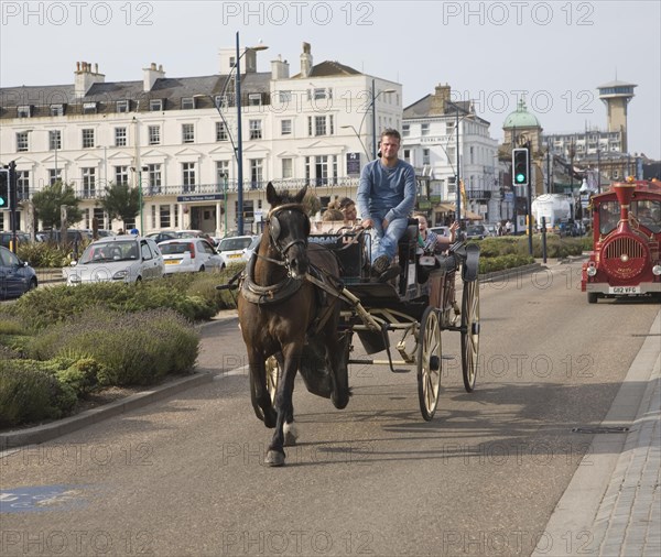 Horse and carriage ride along the seafront, Great Yarmouth, Norfolk, England, United Kingdom, Europe