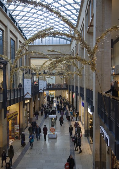 Christmas decorations inside Lion Yard shopping centre, Cambridge, England, United Kingdom, Europe