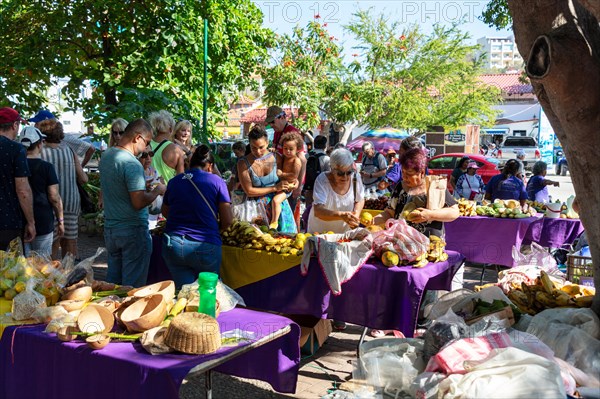 People at the busy market Mercado Organico in Santa Cruz, Pochutla, Baja de Huatulco, South Pacific Coast, State of Oaxaca, Mexico, Central America